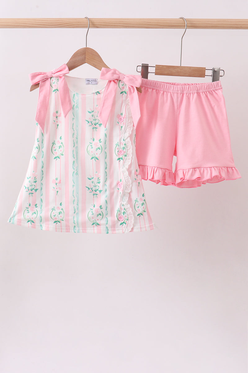 Pink Floral Ruffle Set