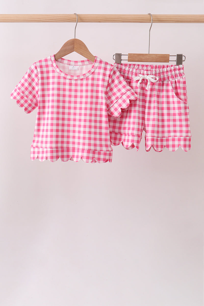 Pink Gingham Scalloped Short set