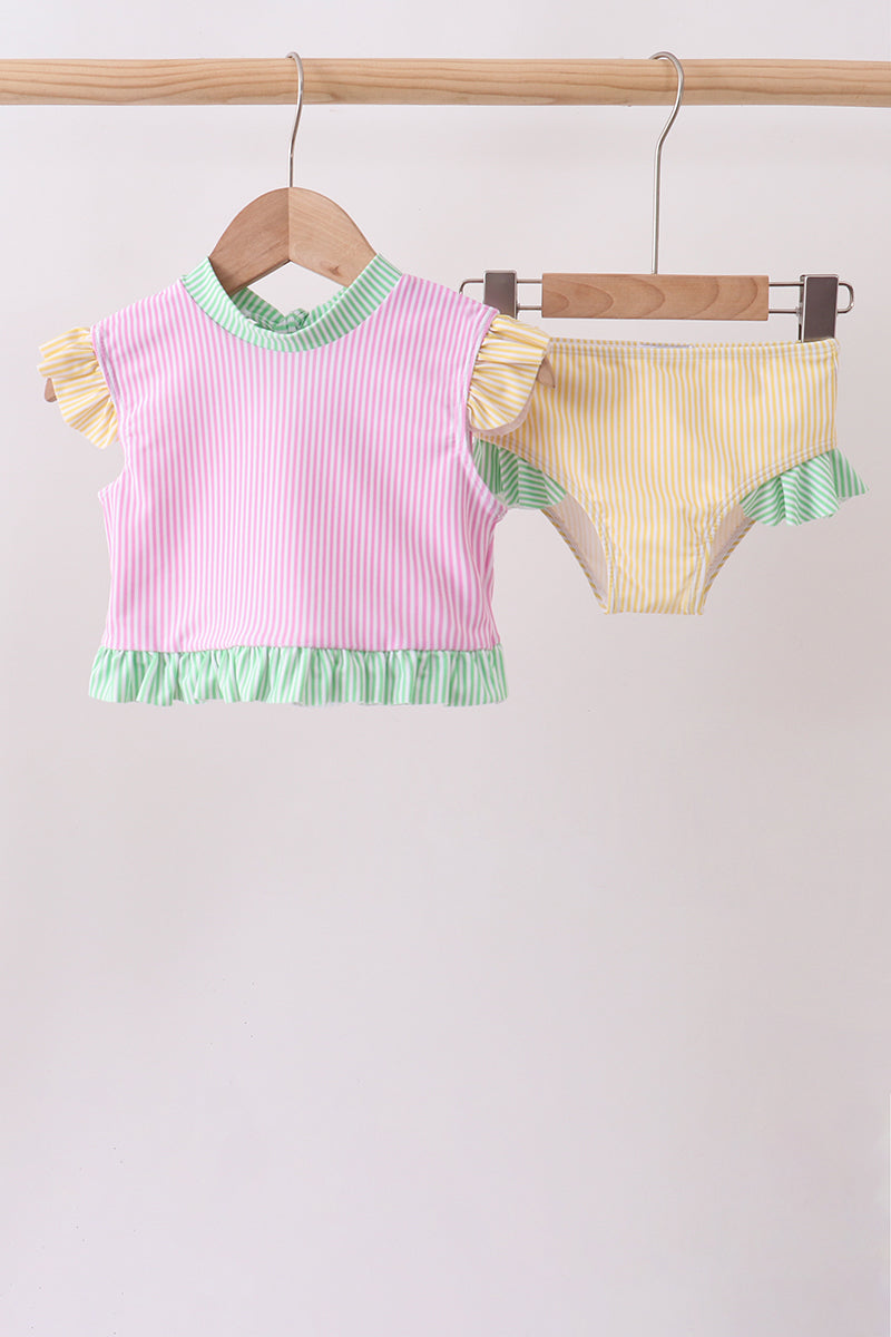 Pink Stripe Ruffle Swimsuit