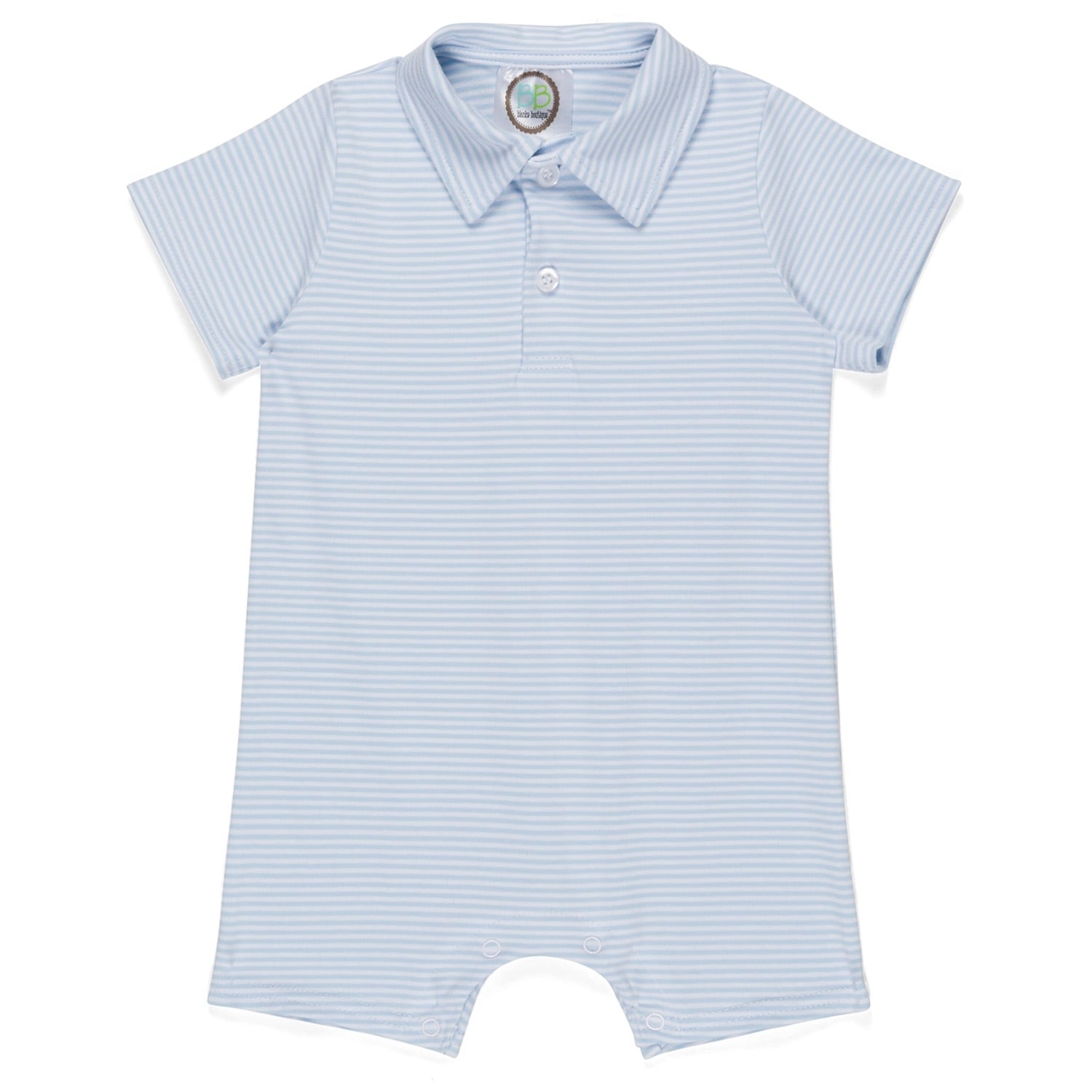 Blue and White micro striped polo Romper