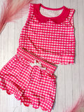 Pink Gingham Peter Pan short set