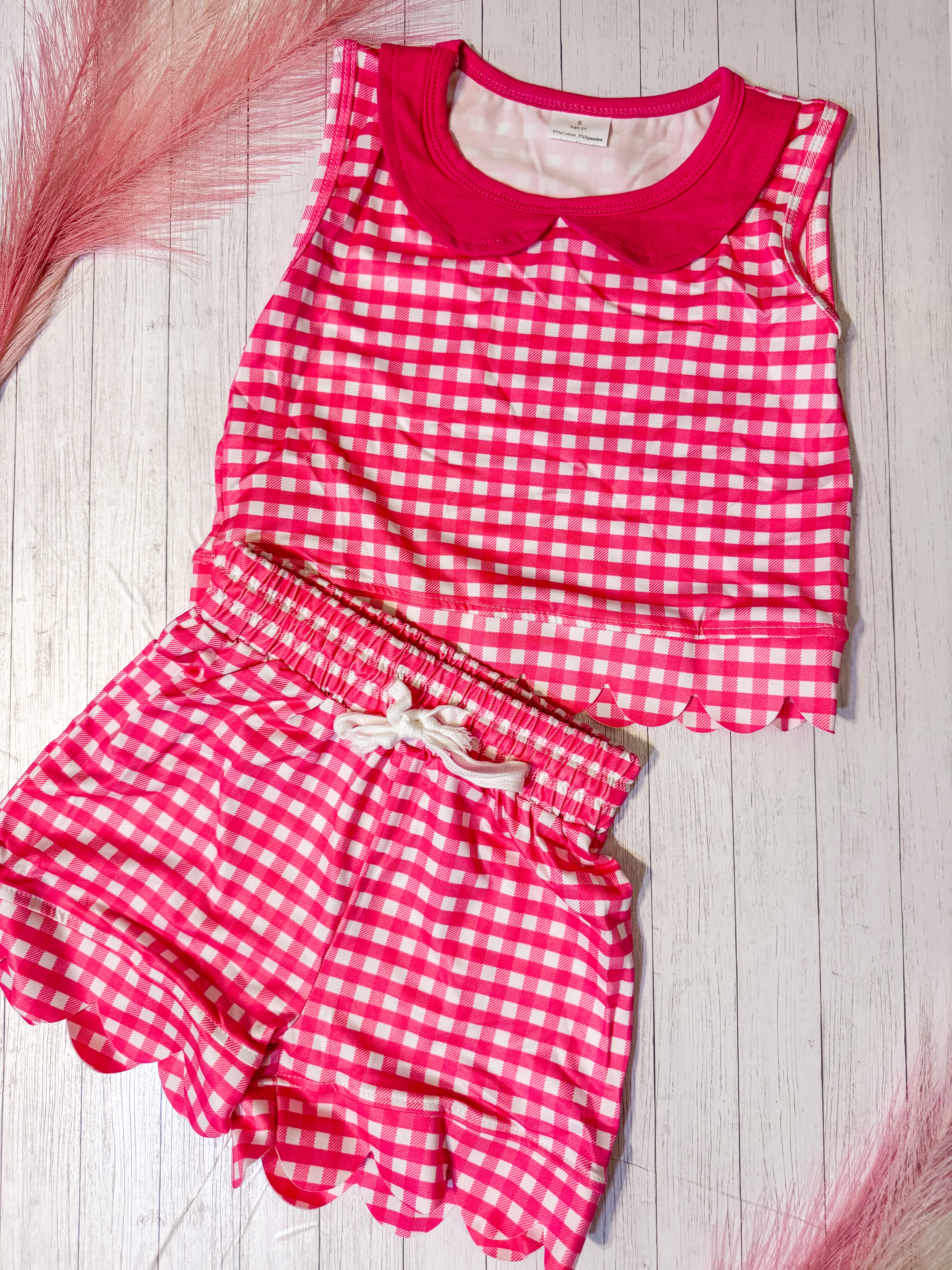 Pink Gingham Peter Pan short set