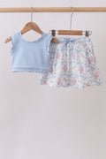 Blue Floral Bow Skort Set