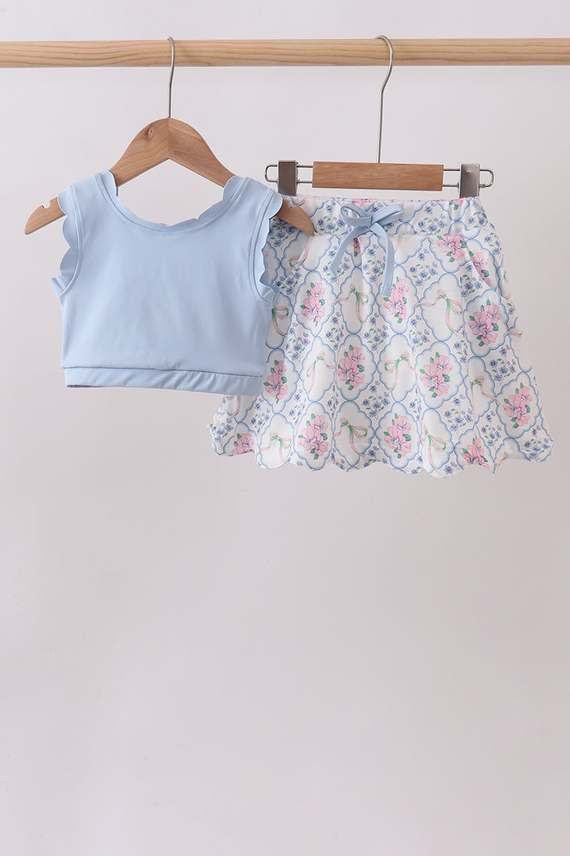 Blue Floral Bow Skort Set