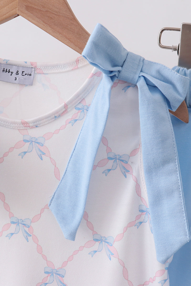 Blue Bow Ribbon Print Bloomer Set