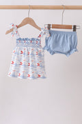 Blue Sailboat Smocked Set