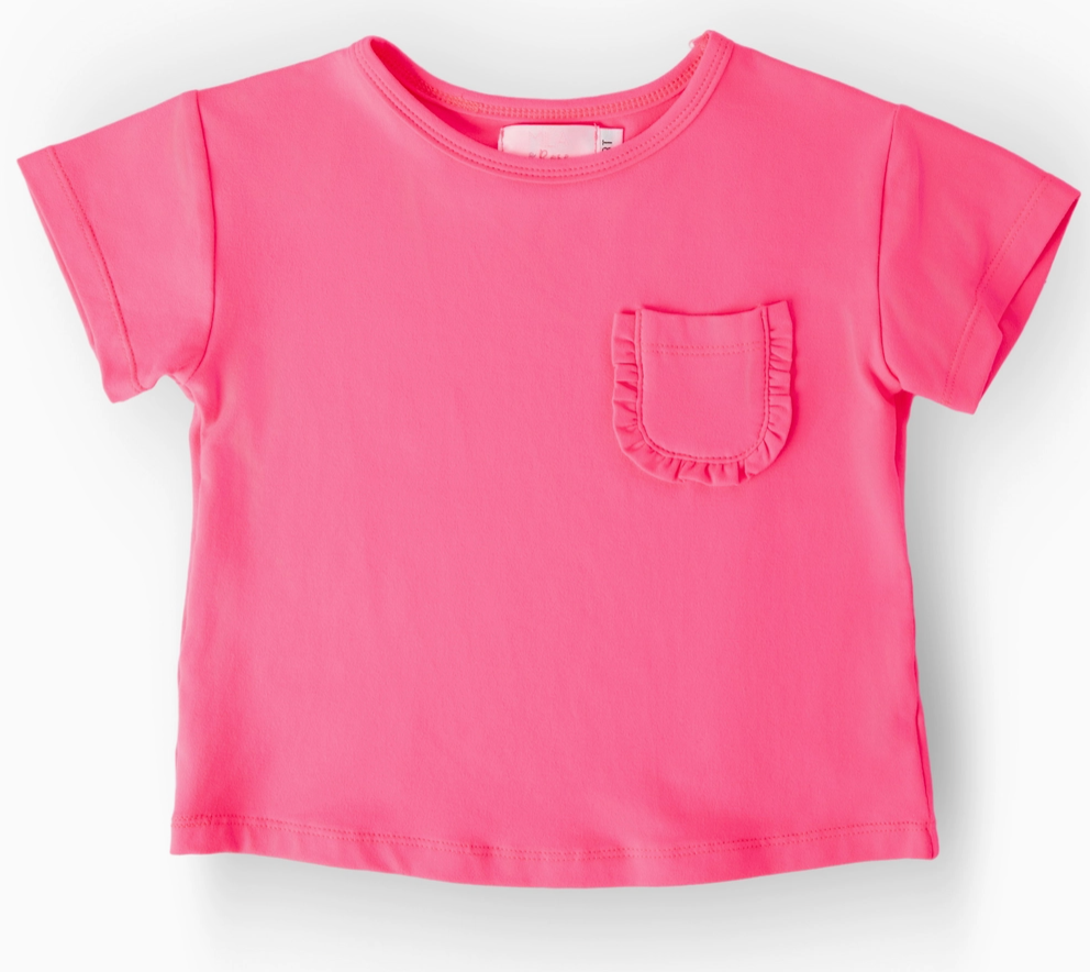 Neon Pink Ruffle Pocket Tee