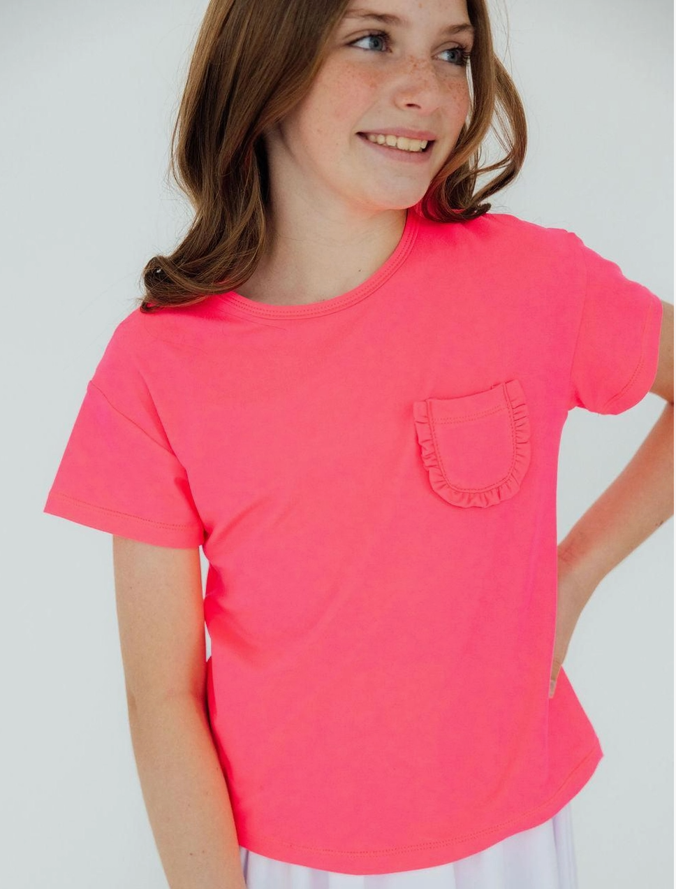 Neon Pink Ruffle Pocket Tee