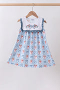 Blue Strawberry Bow Ruffle Dress